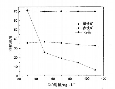 CaO用量對(duì)磁鐵礦、赤鐵礦及石英可浮性的影響